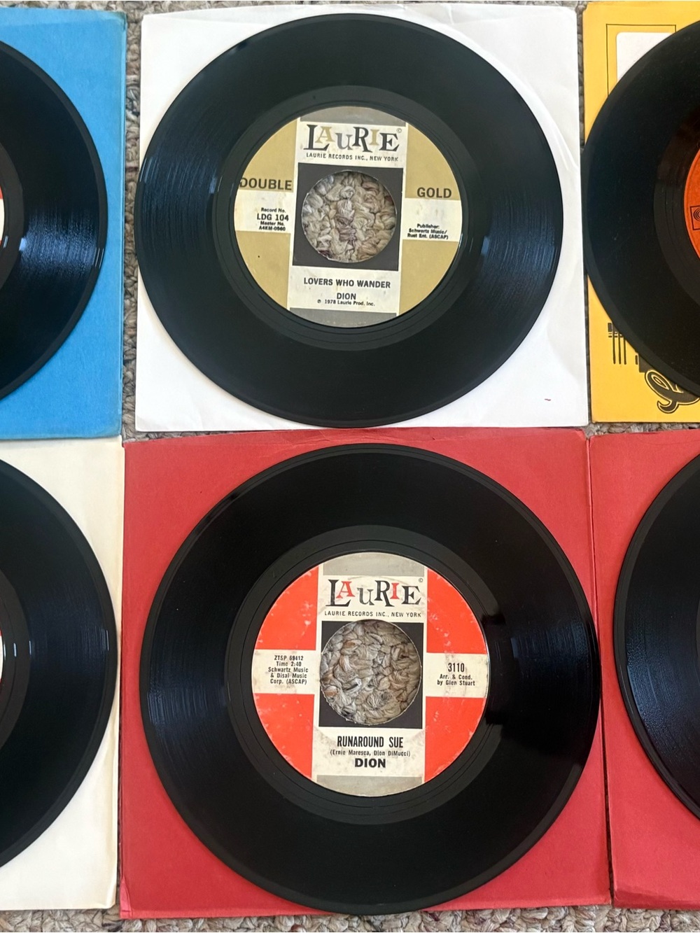 Lot Of 6 45 RPM Vinyl Records Dion & The Belmonts The Wanderer Runaround Sue VG